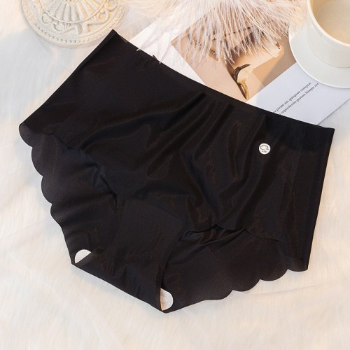 Women Solid Color Ultra-Thin Seamless Ice Short Pantes - Black |image
