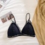 Detachable Adjusted Straps Floral Lace Wireless Thin Mold Cup Bra - Black