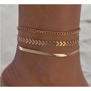 3 Pcs Set Gold Color Snake Chain Anklets For Women