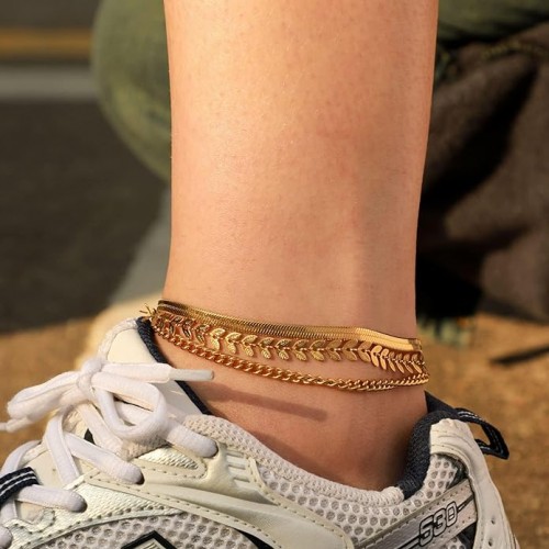 3 Pcs Set Gold Color Snake Chain Anklets For Women |image