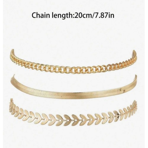 3 PCS Set Ankle Metal Chain And Leaf Anklets Set Jewelry For Women |image