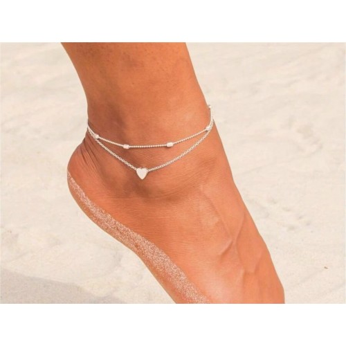  Ankle Bracelet Beach Bead Chain And Heart Pendant For Women 