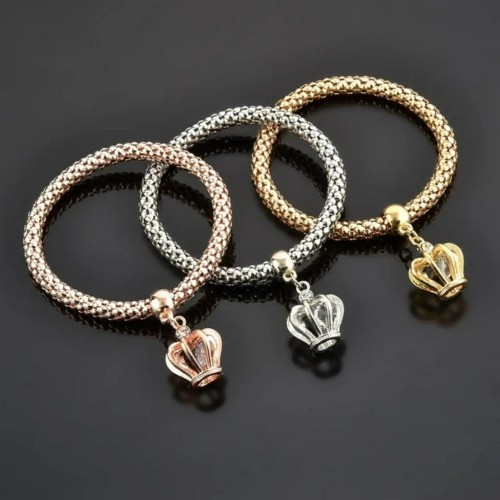 Tri-Color Crown Charm Bracelet Set image