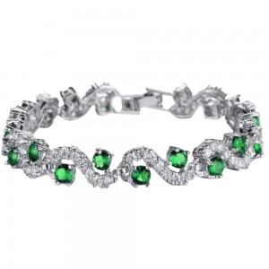 Royal Green Crystal CZ Silver Plated Bracelet