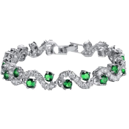  Royal Green Crystal CZ Silver Plated Bracelet image