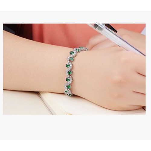  Royal Green Crystal CZ Silver Plated Bracelet image