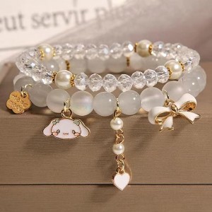 Crystal Bead & Pearl Cartoon Charm Bracelets Set