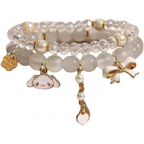 Crystal Bead & Pearl Cartoon Charm Bracelets Set image