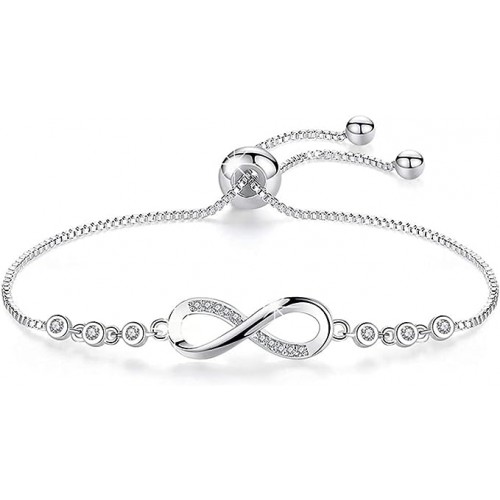 Stylish Infinity Bracelet With Adjustable Chain-Silver image