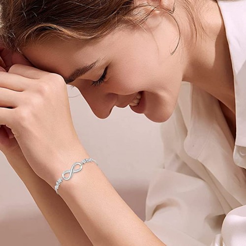 Stylish Infinity Bracelet With Adjustable Chain-Silver image