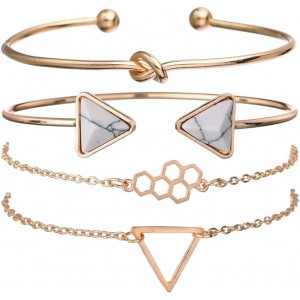 Gold Plated Set of 4 Multilayer Charm Bangle Bracelets