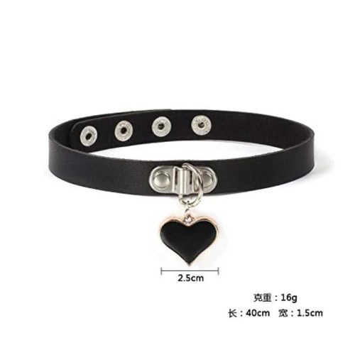 Black Leather Choker With Black Heart Locket image