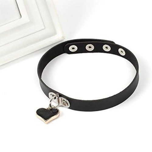 Black Leather Choker With Black Heart Locket image