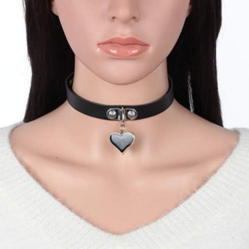 Black Leather Choker With Black Heart Locket image