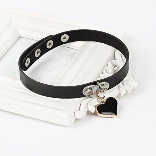 Black Leather Choker With Black Heart Locket image