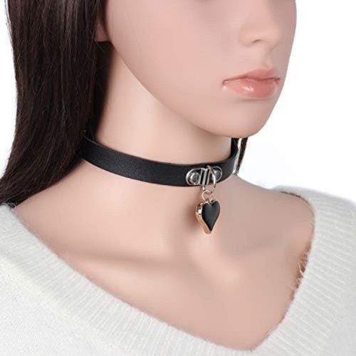 Black Leather Choker With Black Heart Locket image