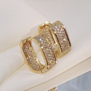 Trendy Zircon Square Earrings For Men For Daily Wear-Gold