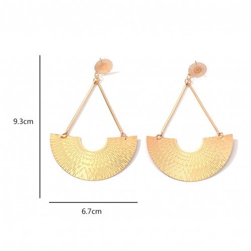 Bohemian Exaggerated Geometric Metal Large Fan Shaped Earrings-Gold image