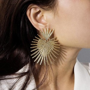 Gold Starburst Drop Earrings Flower Geometric