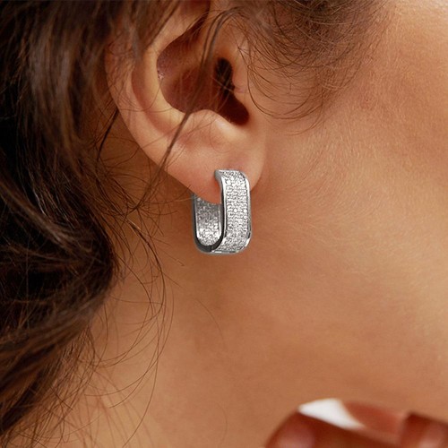 Trendy Zircon Square Earrings For Men For Daily Wear-Silver image