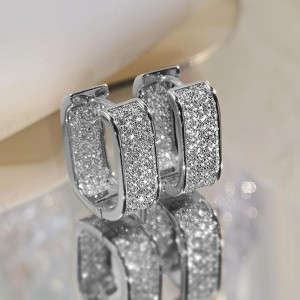 Trendy Zircon Square Earrings For Men For Daily Wear-Silver	