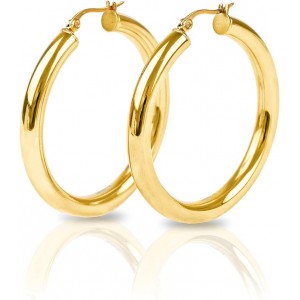 Gold Plated Classic Round Hoop Earrings-Gold