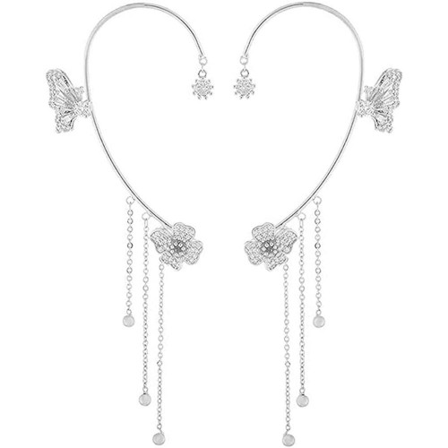 Butterfly Ear Cuff Earrings with Rhinestones & Chains-Silver image