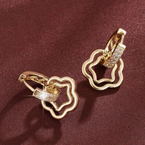 Floral Stud Earrings Casual Geometric Design Brass-Gold image