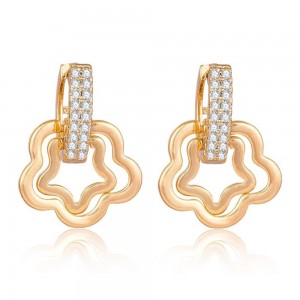 Floral Stud Earrings Casual Geometric Design Brass-Gold
