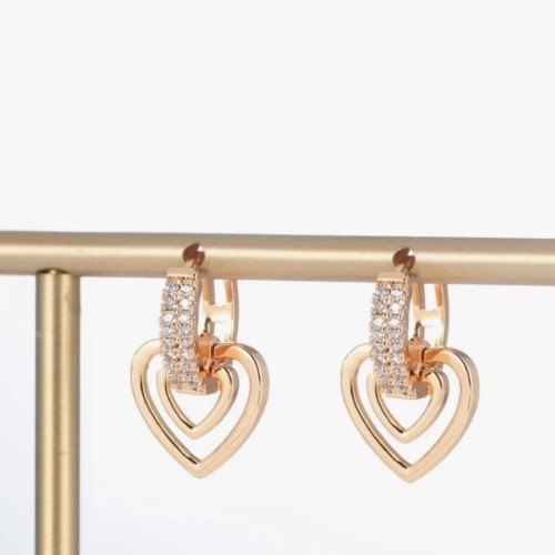 Gold Heart Hoop Earrings with Rhinestones image