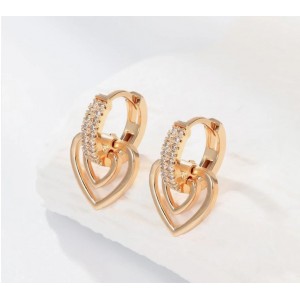 Gold Heart Hoop Earrings with Rhinestones