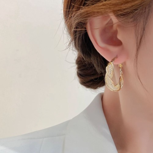 Stylish Gold Hoop Earrings with a Unique Twist Design image