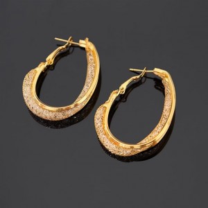 Gold Mesh Hoop Earrings with Rhinestones