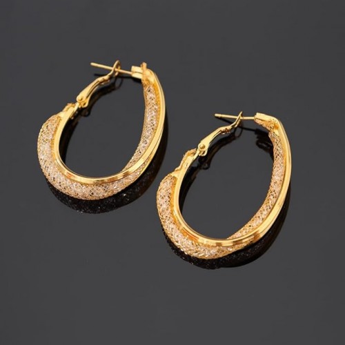 Gold Mesh Hoop Earrings with Rhinestones image