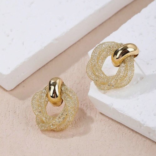 Stylish Gold Mesh Hoop Earrings for Women image