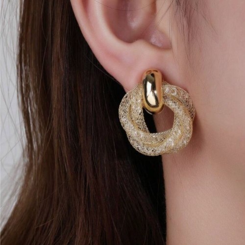 Stylish Gold Mesh Hoop Earrings for Women image