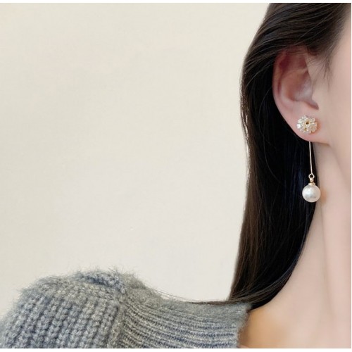 Trendy Double Tassel Pearl Earrings Korean style image