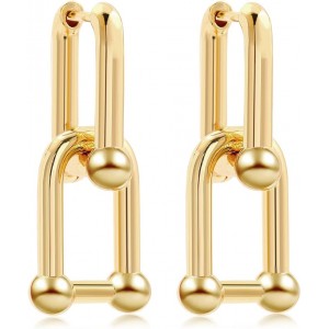 Gold Plated Y2K Style U-Shape Ball Drop Earrings