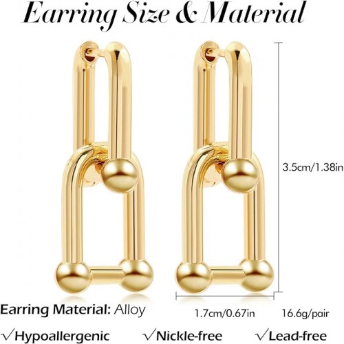 Gold Plated Y2K Style U-Shape Ball Drop Earrings image