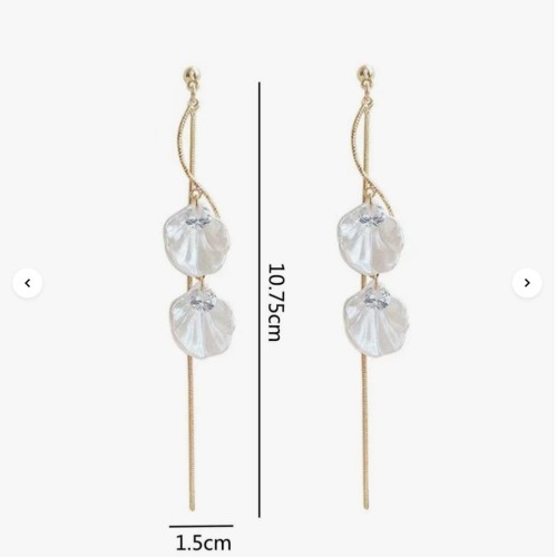 S925 Gold Korean Style Seashell Petal & Tassel Dangle Earrings image