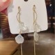 S925 Gold Korean Style Seashell Petal & Tassel Dangle Earrings image