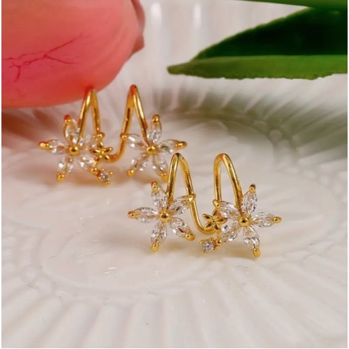 Elegant Gold Plated Inlaid Rhinestones Flower Earrings - Cool Wind