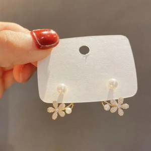 Elegant Gold Flower Earrings With Delicate Pearls