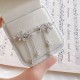 Sterling Silver Cz Flower Dangle Earrings Chain Crystal Drop image