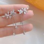 Sterling Silver Cz Flower Dangle Earrings Chain Crystal Drop