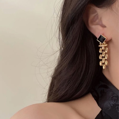 Trendy 925 Silver Needle Black Stone Earrings image