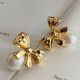 Pearl Bow Knot Stud Gold Bow Earrings image