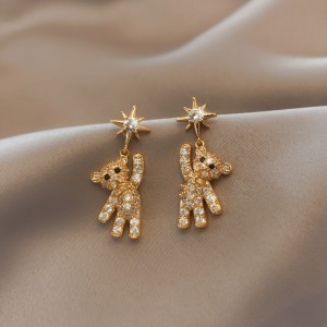 Adorable Rhinestone Teddy Bear Drop Earrings