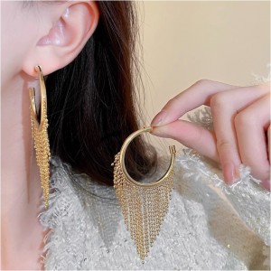 Gold Hoop Earrings With Fringe Chains
