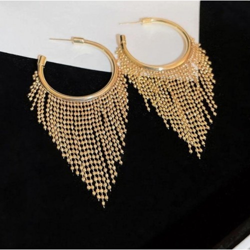 Gold Hoop Earrings With Fringe Chains image